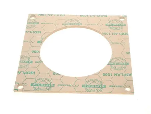 Dichtung aus einem flachen, rechteckigen Material mit einem runden Ausschnitt in der Mitte, mit Markenaufdruck von Bosch auf der Oberfläche.